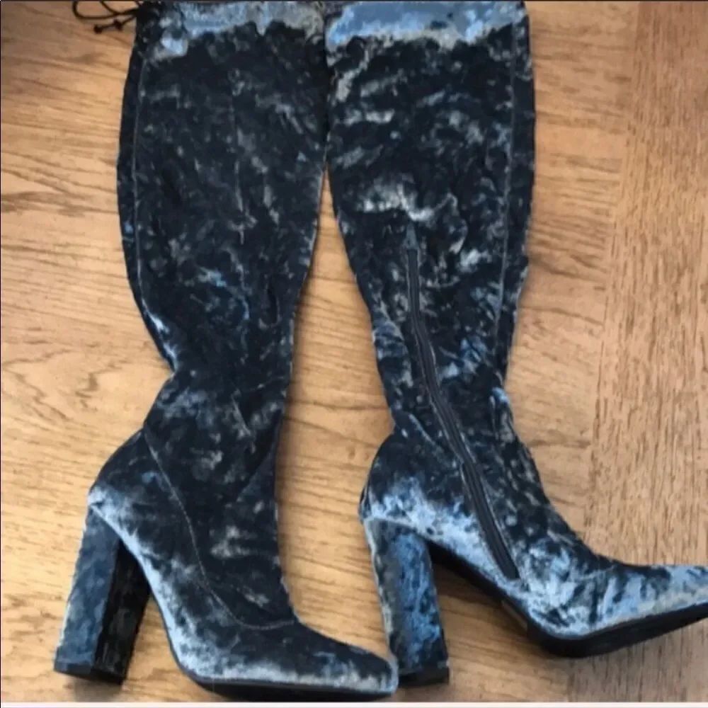 PENNY LOVES KENNY OVER KNEE VELVET BOOTS. …